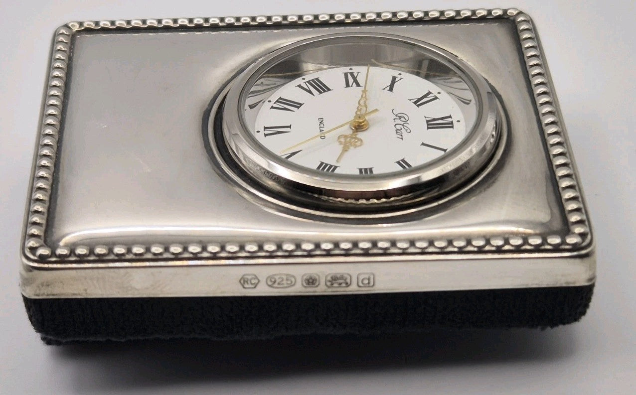 R. Carr hallmarked sterling silver desk clock featuring a classic beaded...8