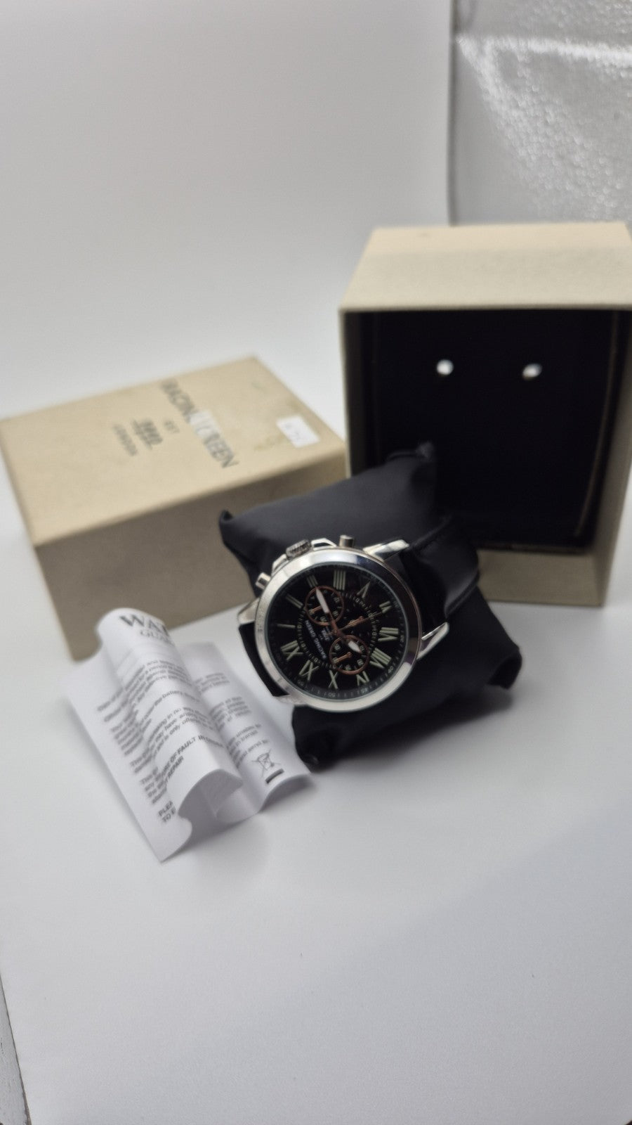 Racing Green men's chronograph watch with a black leather strap and orange...7