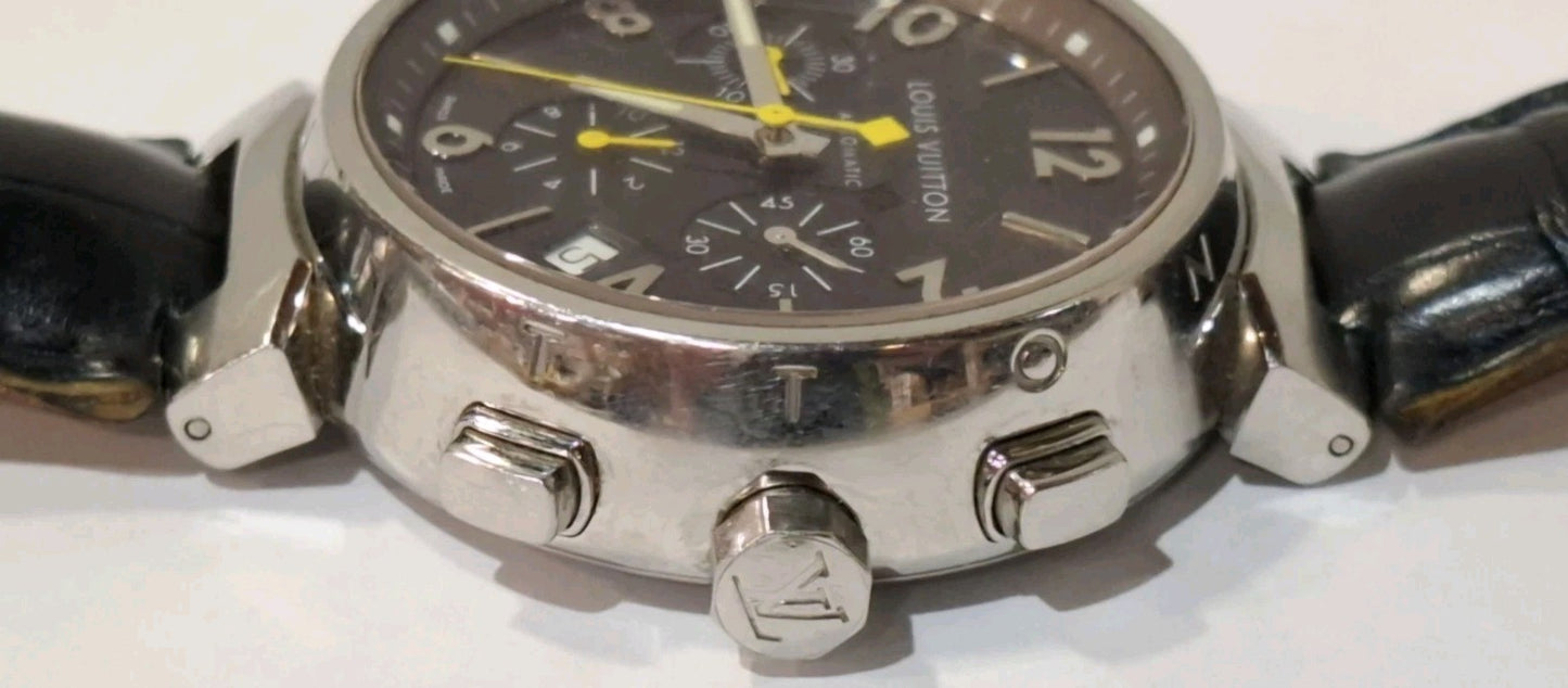 LOUIS VUITTON TAMBOUR CHRONOGRAPH STRAP WATCH. 41MM CASE, COPPER DIAL REFERENCE7