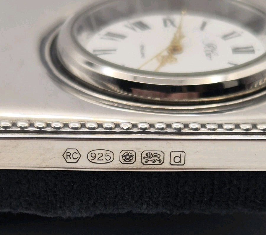 R. Carr hallmarked sterling silver desk clock featuring a classic beaded...7