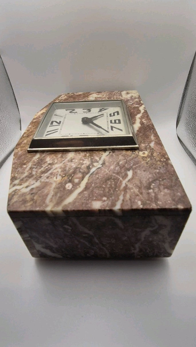 Art Deco marble mantel clock set with matching garniture vases2