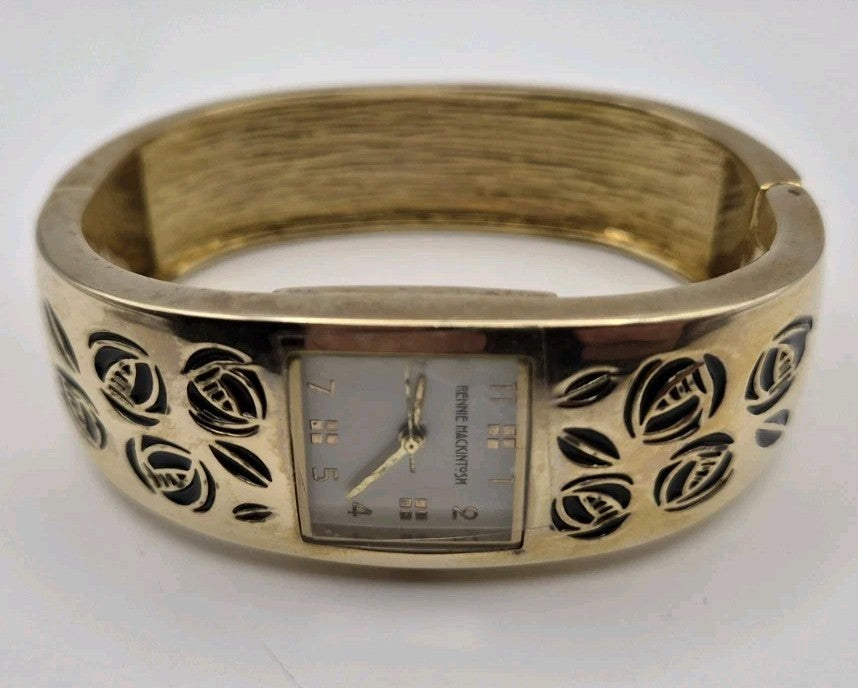 Vintage Ladies  Charles Rennie Mackintosh Gold Tone Enamel Bangle Watch1