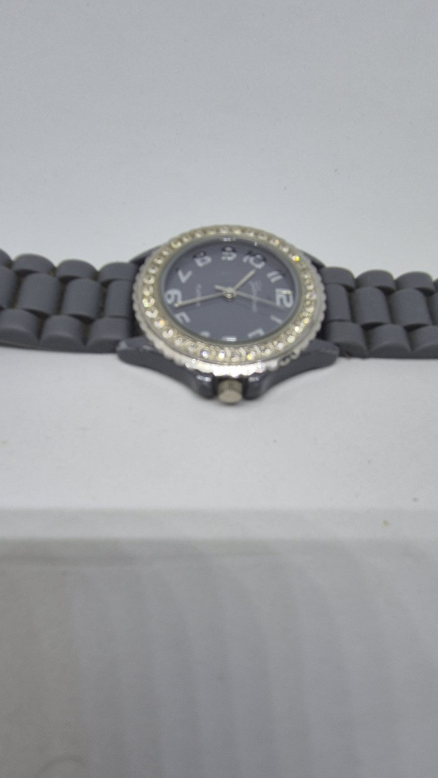 Geneva Grey & Silver Tone Rhinestones Ladies Watch with Silicone Band Costume...3