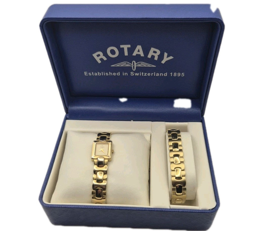 Ladies Rotary Two Tone Watch and Brick Bracelet Set0