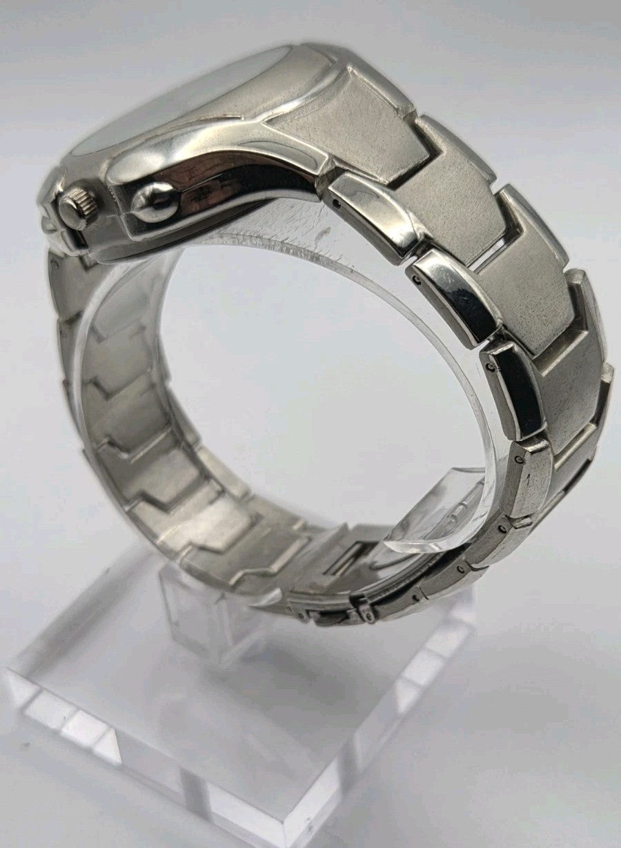 Mens Quemex quartz wristwatch with a silver-tone stainless steel case and...6