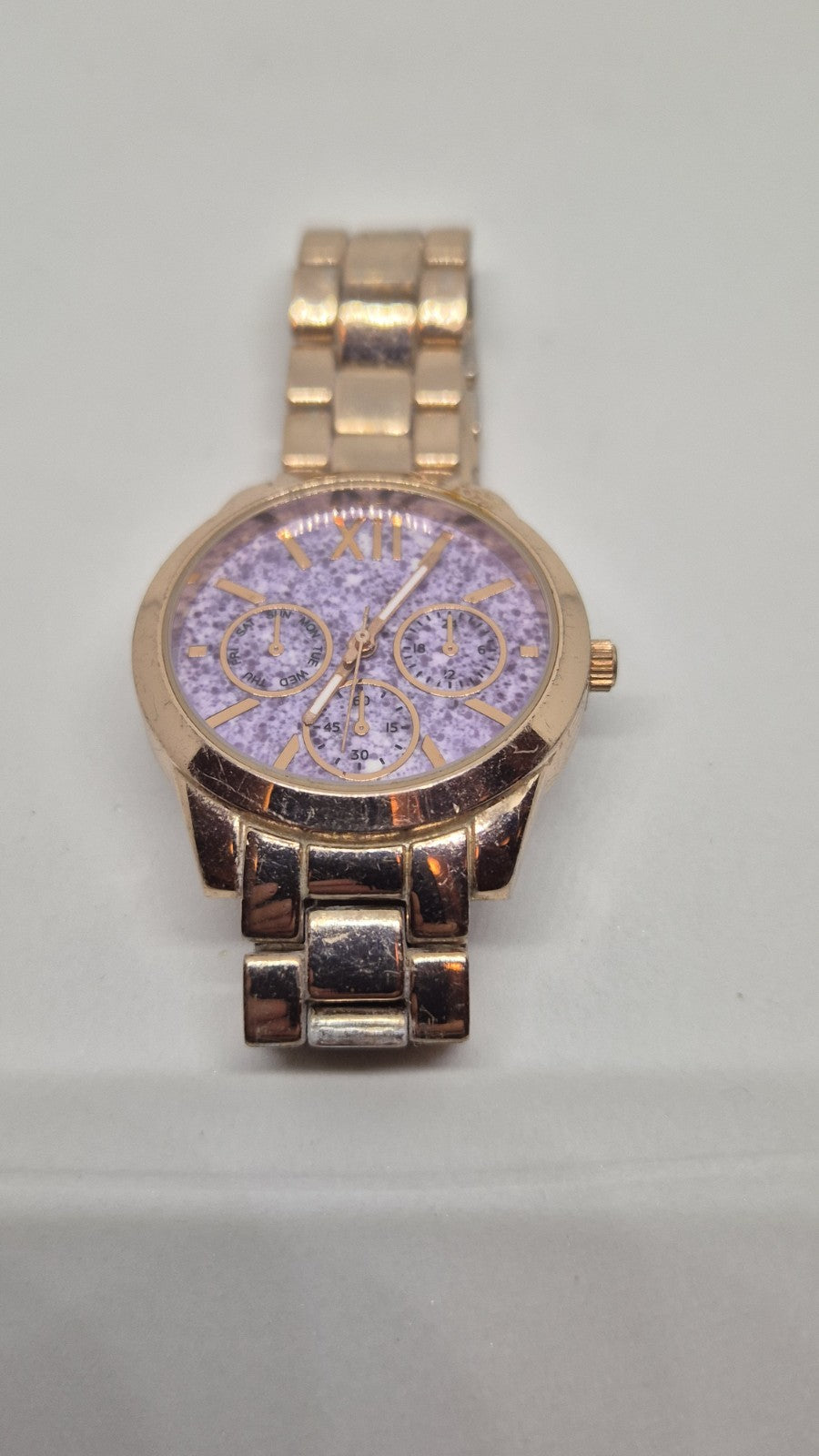 Rose Gold Tone Round Case Link Stainless Steel Band Watch3