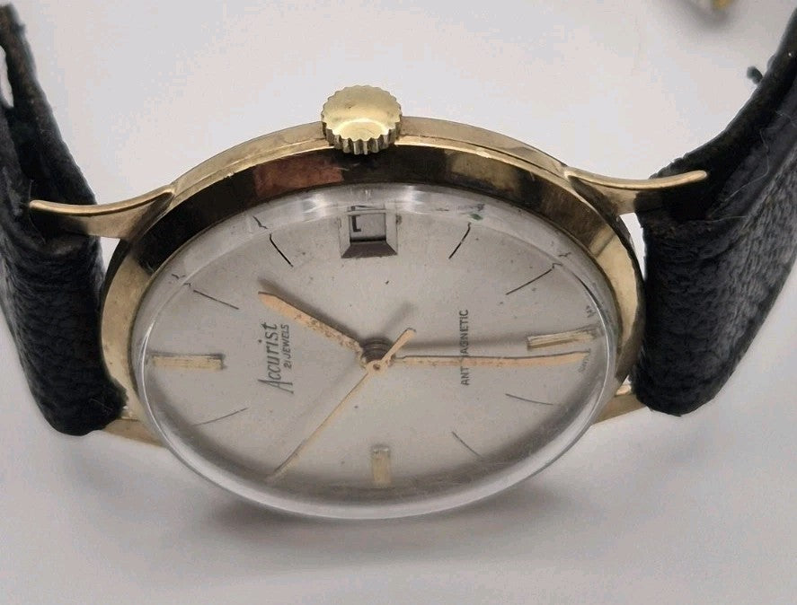 Accurist 1960s 9 Carat Gold Watch,  date, 21 Jewels, Working, Swiss Made10