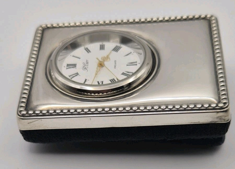 R. Carr hallmarked sterling silver desk clock featuring a classic beaded...10