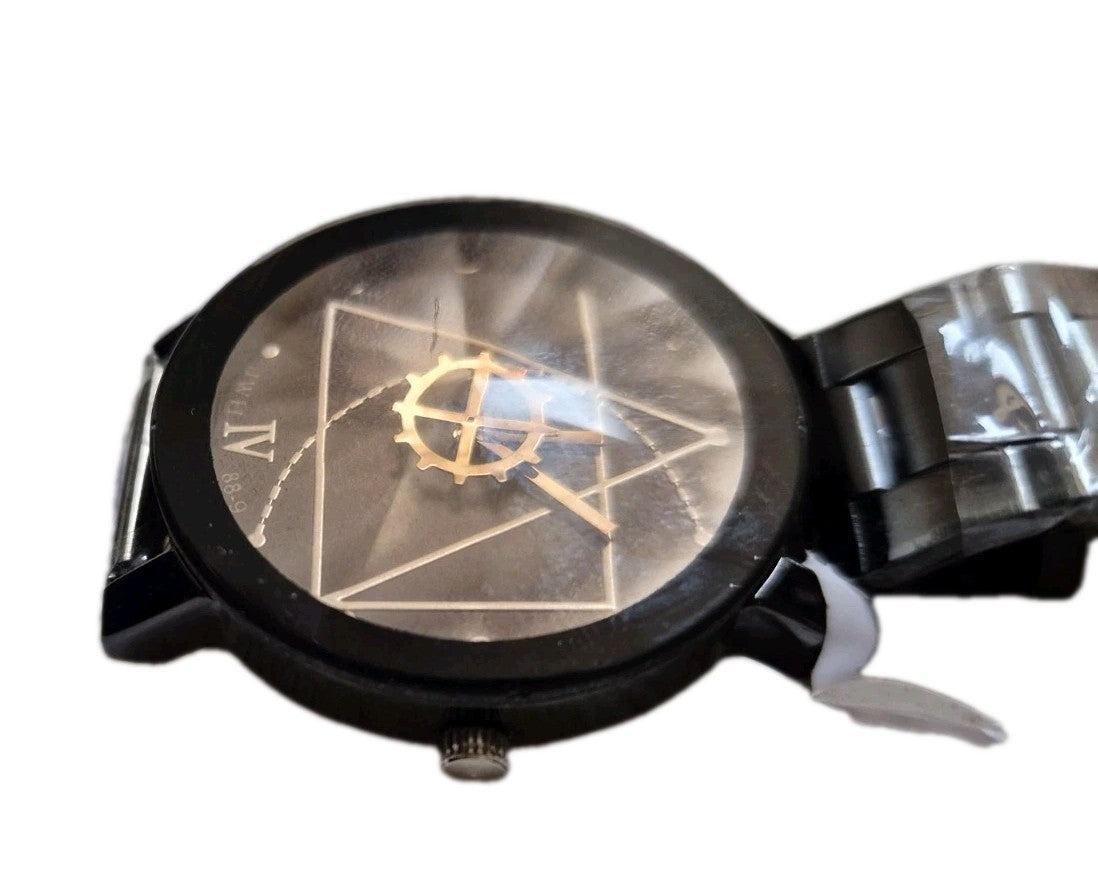 Geometric Designed JWH Black/Gold Tone Faceted  Watch2