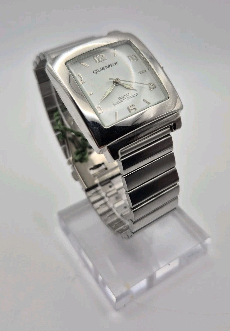 BNWT Quemex quartz Mens watch featuring a silver tone rectangular case and...1