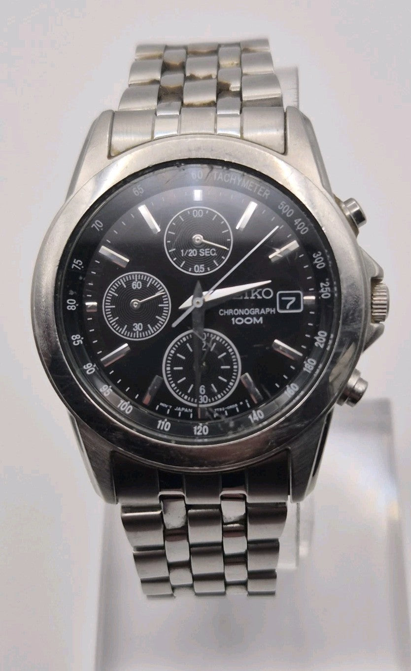 Seiko Chronograph 7T92 0LH0 Black Dial Tachymeter Quartz Men's Watch7