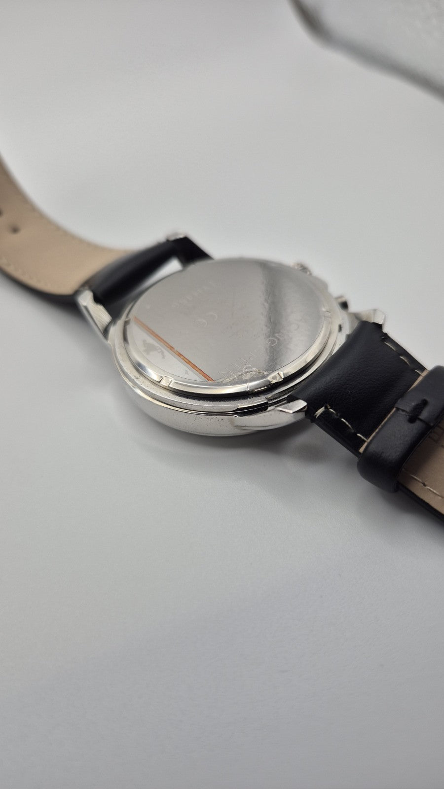 Racing Green men's chronograph watch with a black leather strap and orange...16