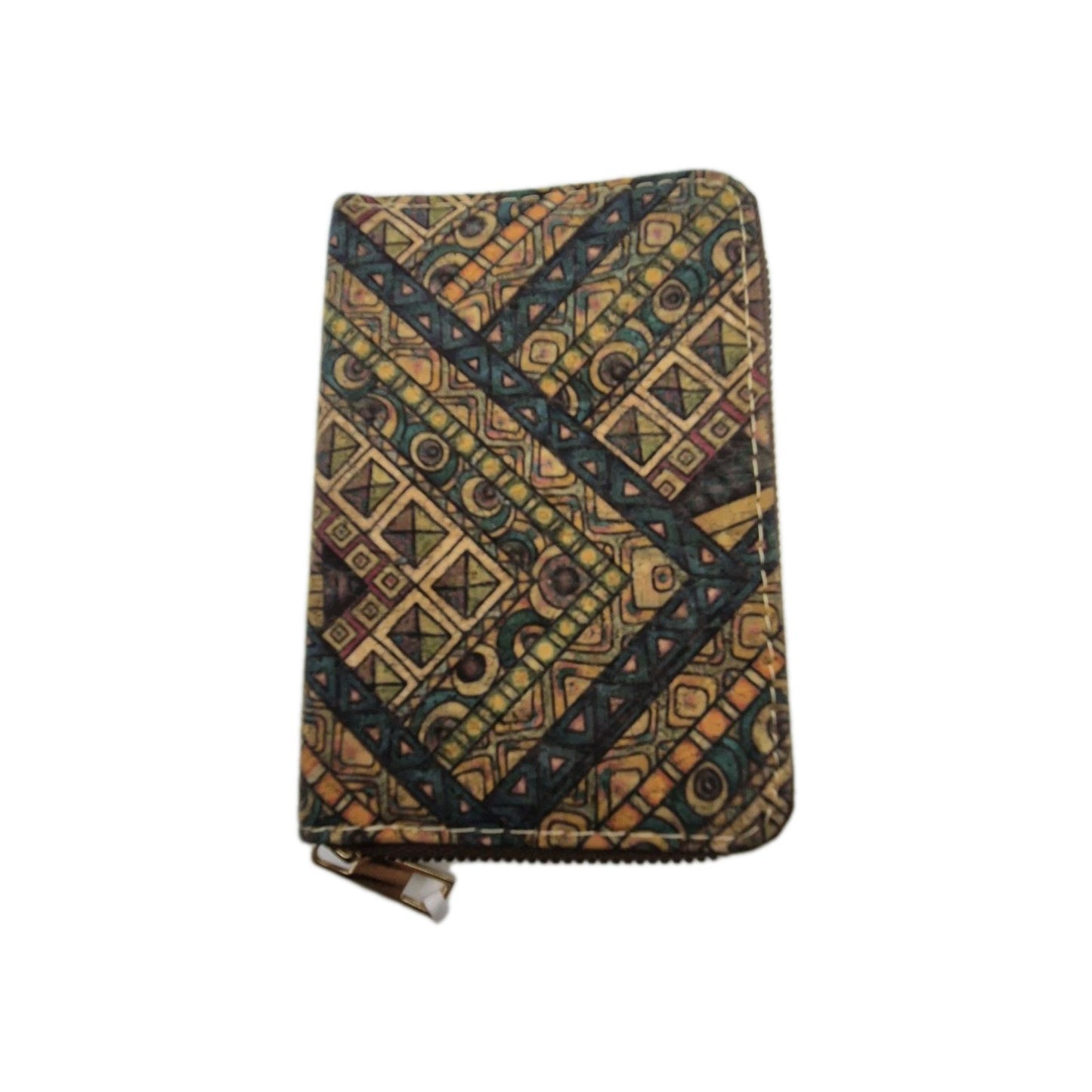 Cork wallet/purse with a colorful geometric pattern0