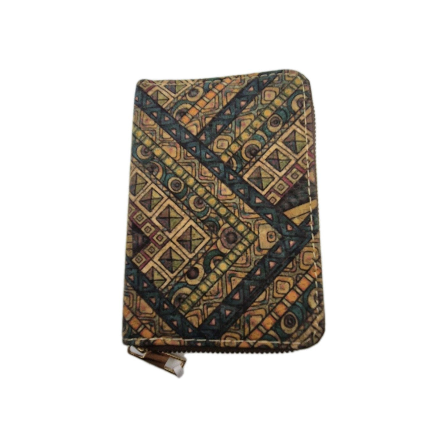Cork wallet/purse with a colorful geometric pattern0