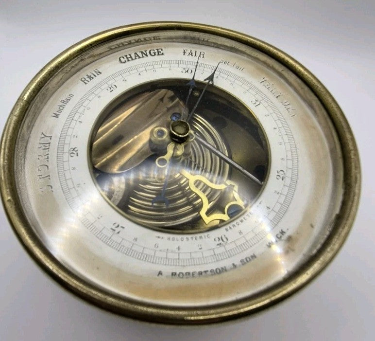 antique brass barometer byA. Robertson & Son, Wick5