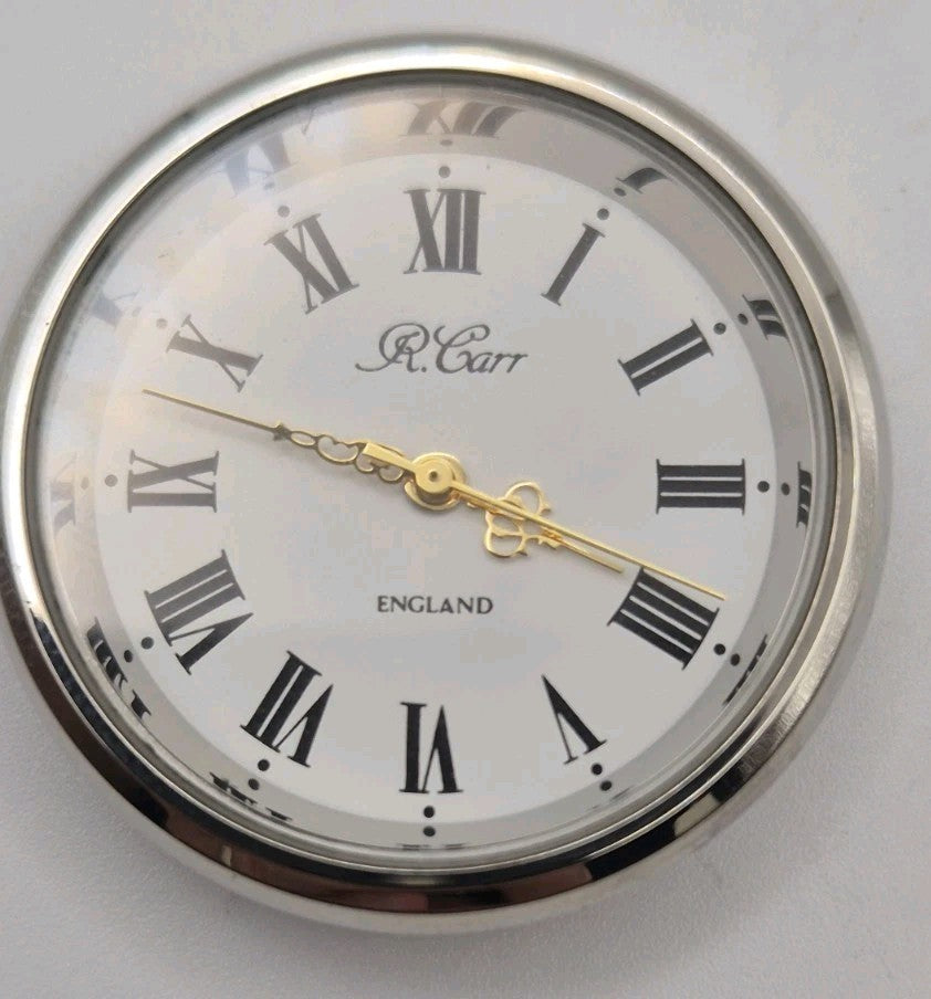 R. Carr hallmarked sterling silver desk clock featuring a classic beaded...13