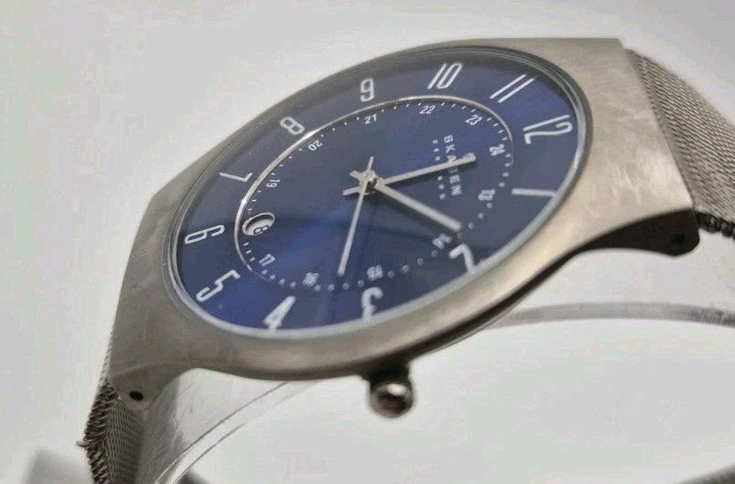 Skagen Denmark 233XLTTN Titanium Blue Dial Mesh Quartz Watch Date  Box0