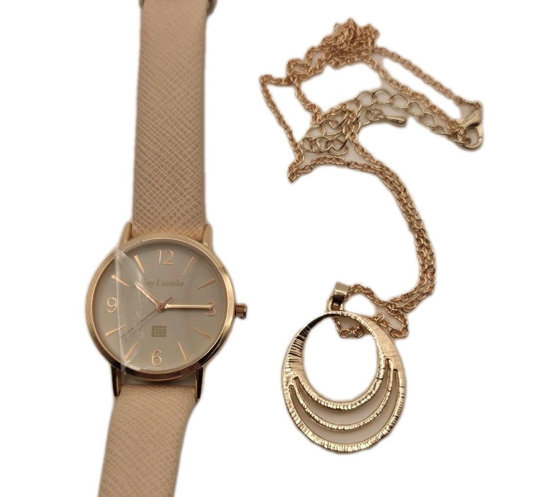 Ladies Guy Laroche Rose Gold/Blush And Matching Necklace12