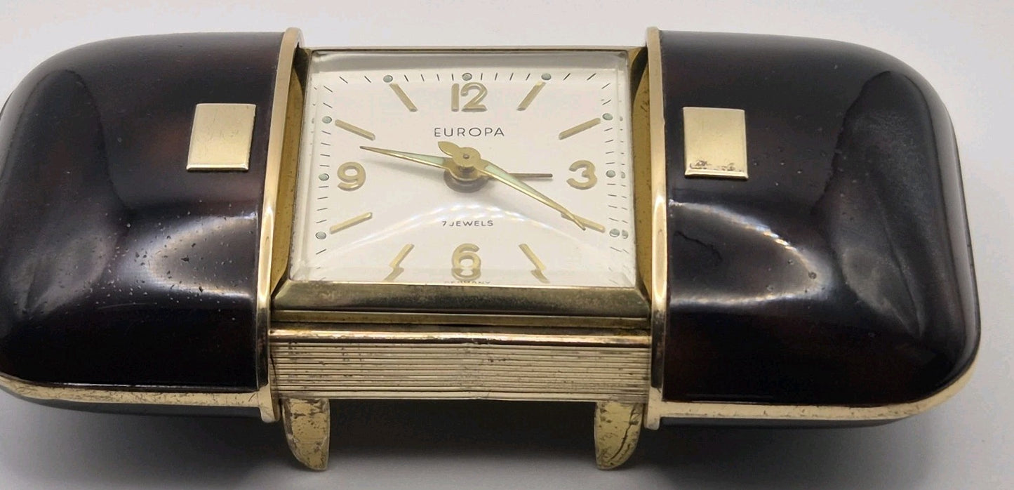 vintage Europa Uhren 7 Jewels mechanical travel alarm clock with a sliding case11