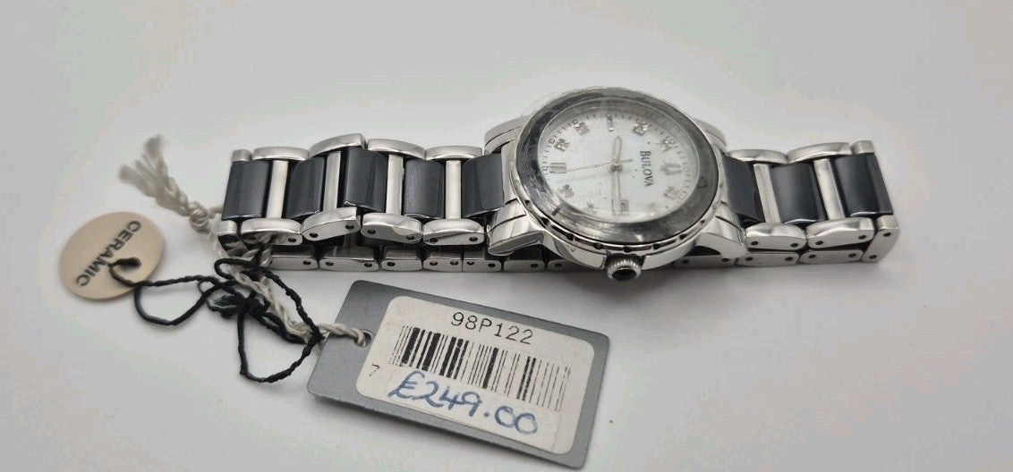 Bulova Diamond 98P122 women's watch featuring a white motherofpearl dial,...3