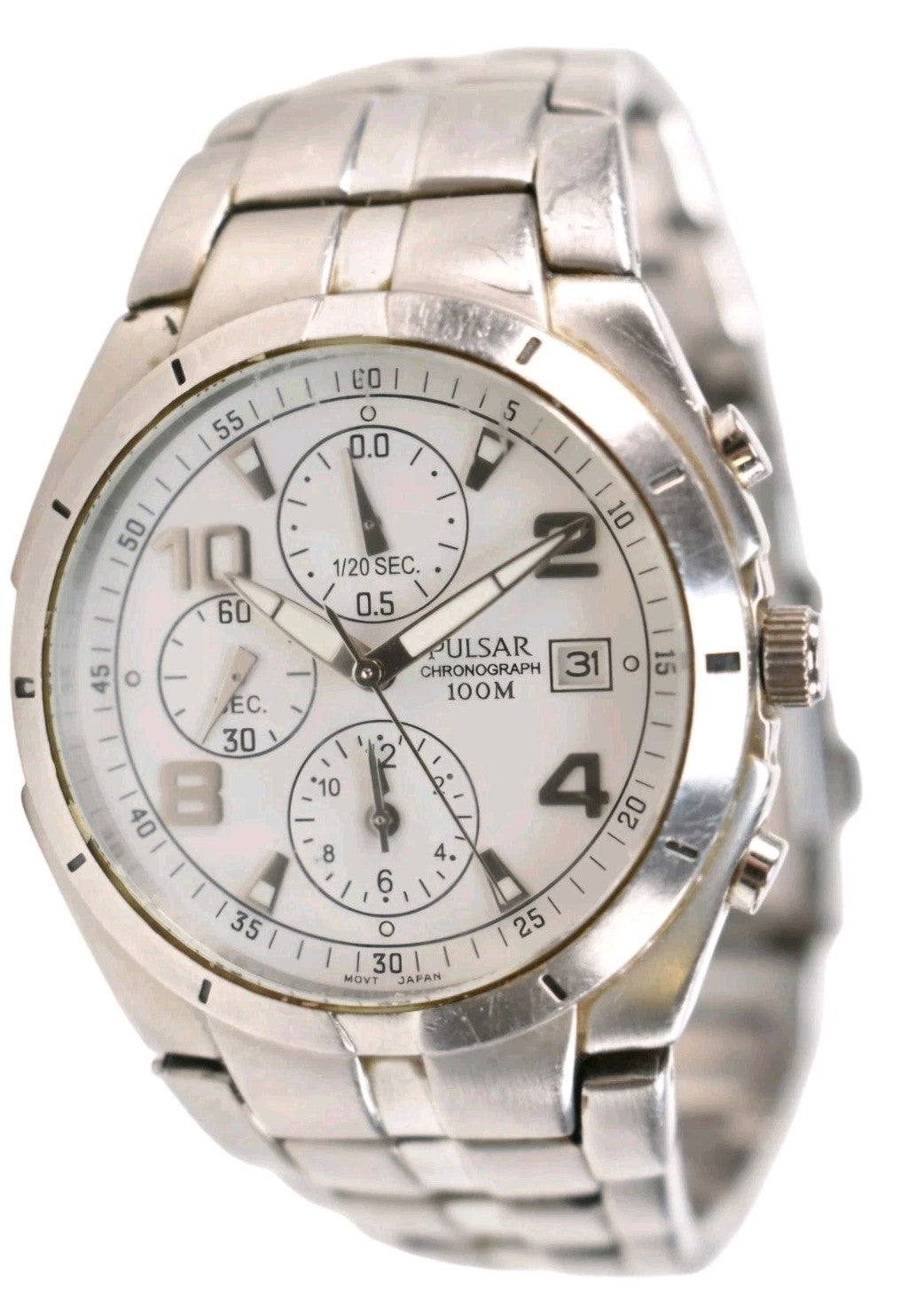 Pulsar Chronograph 100m stainless steel watch0