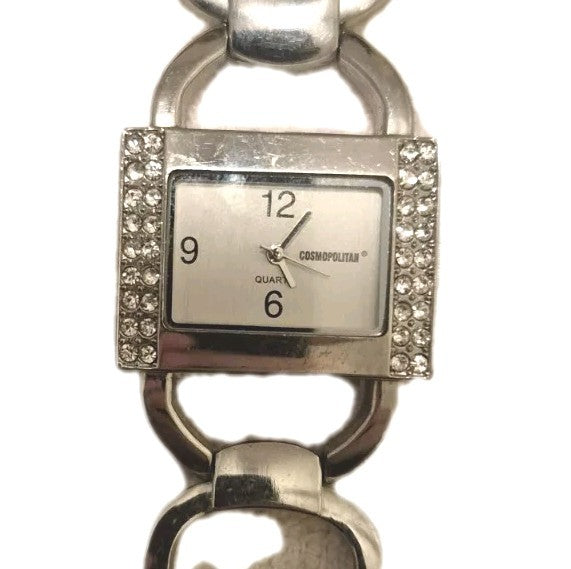 Ladies Cosmopolitan Quartz Watch Stylish Crystal Chrome Bangle Watch0