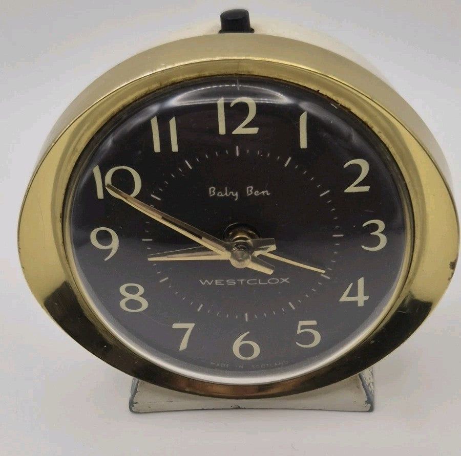 Westclox BIG BEN Alarm Clock Black & White Bronze Colour 1960s Working0