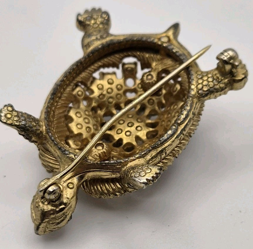 Vintage Ciner Signed Multi Coloured Stone Turtle Brooch Pin8