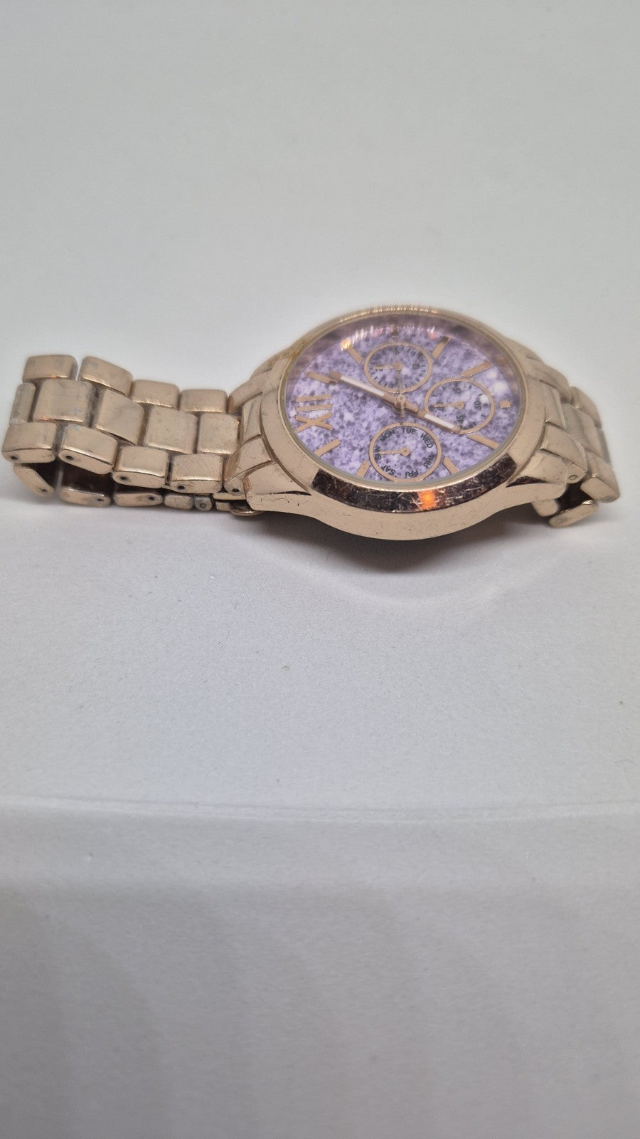 Rose Gold Tone Round Case Link Stainless Steel Band Watch1