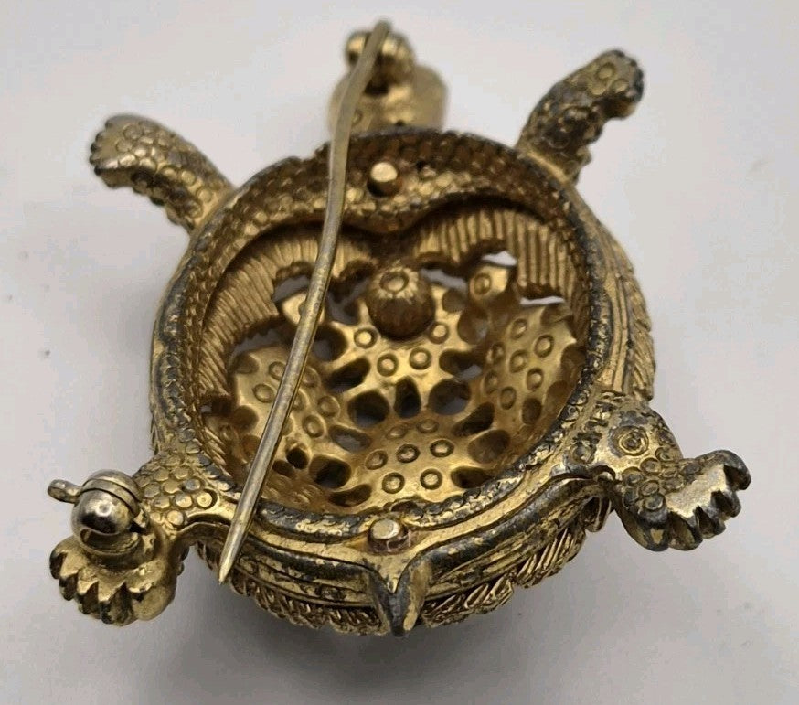 Vintage Ciner Signed Multi Coloured Stone Turtle Brooch Pin6