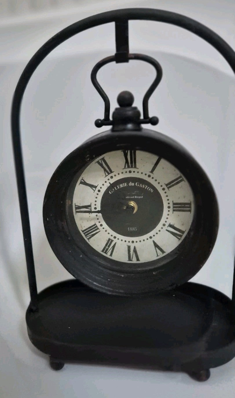 Galerie du Gaston vintage style pocket watch mantel clock featuring a black iron3