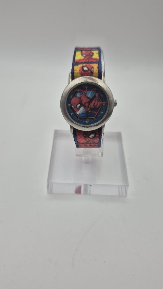 Marvel Spider-Man kids watch featuring a blue nylon strap0