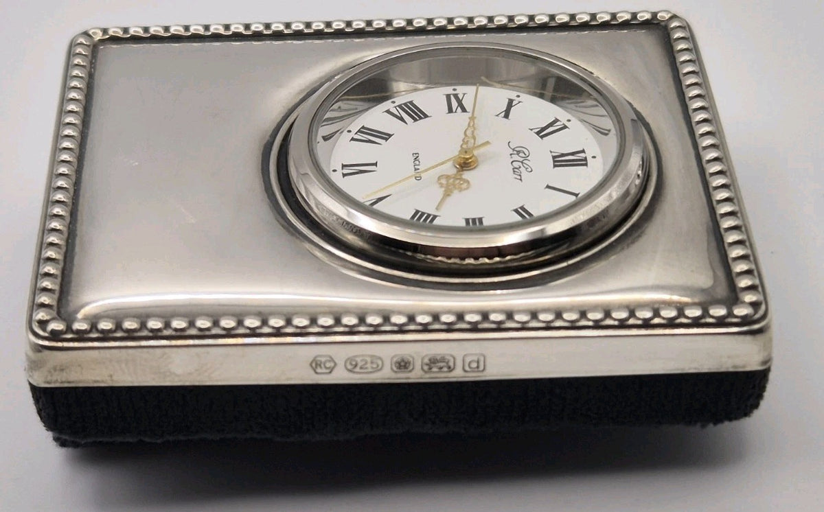 R. Carr hallmarked sterling silver desk clock featuring a classic beaded...8