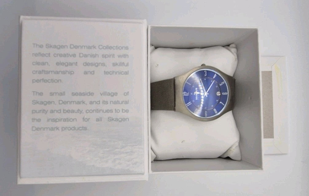 Skagen Denmark 233XLTTN Titanium Blue Dial Mesh Quartz Watch Date  Box9