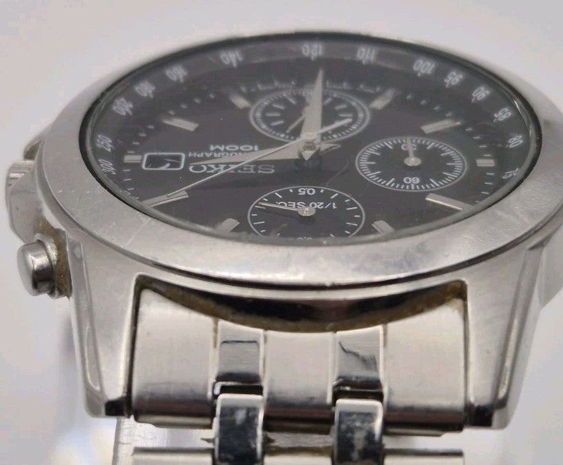 Seiko Chronograph 7T92 0LH0 Black Dial Tachymeter Quartz Men's Watch10
