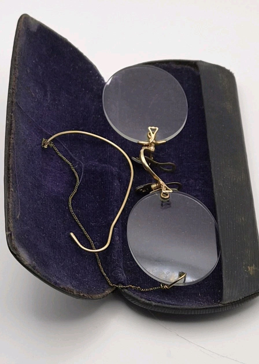 Vintage Glasses Spectacles Pince Nez 1900s Antique Gold Tone1