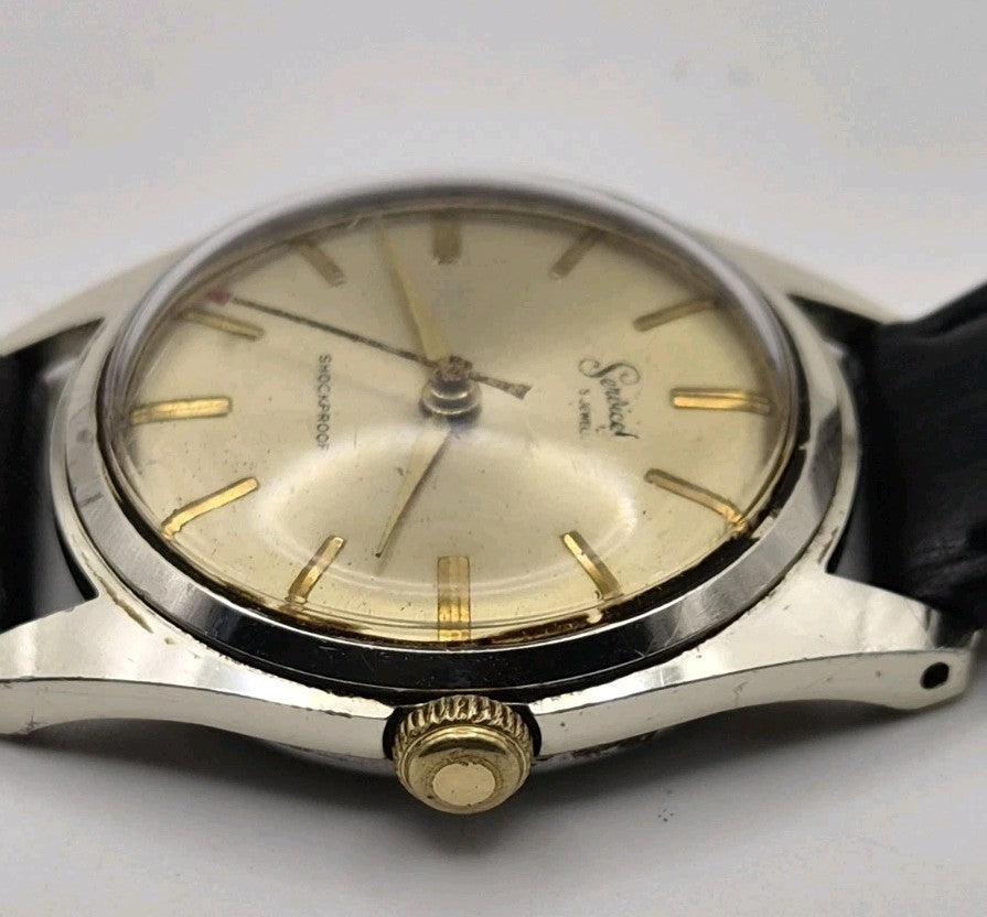 Vintage Services 5 Jewels Shockproof Date Manual Wind Watch 34mm 1960s7
