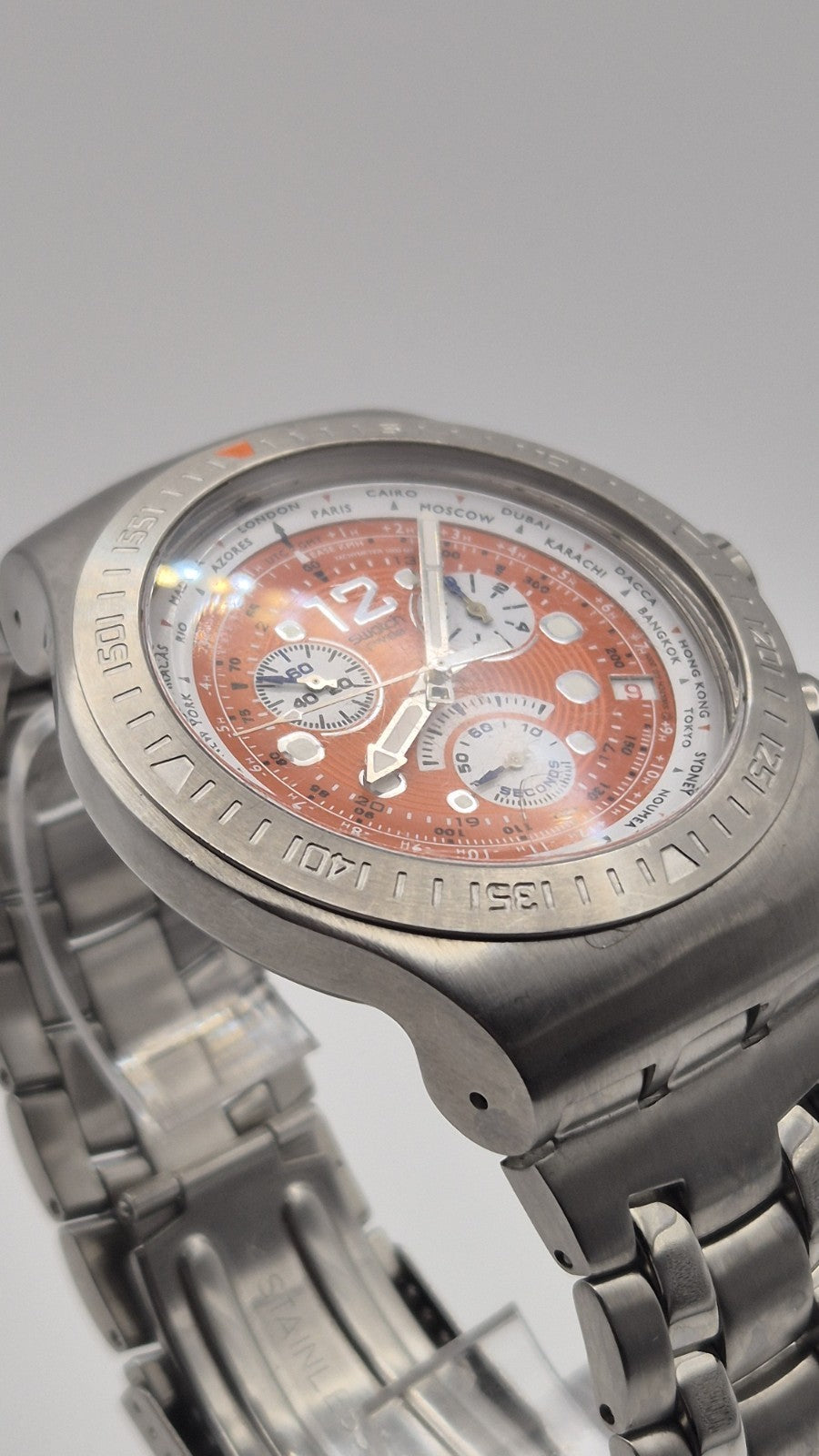 Swatch Irony Chronograph Get Fly Arancione YOS415G Orange Steel2