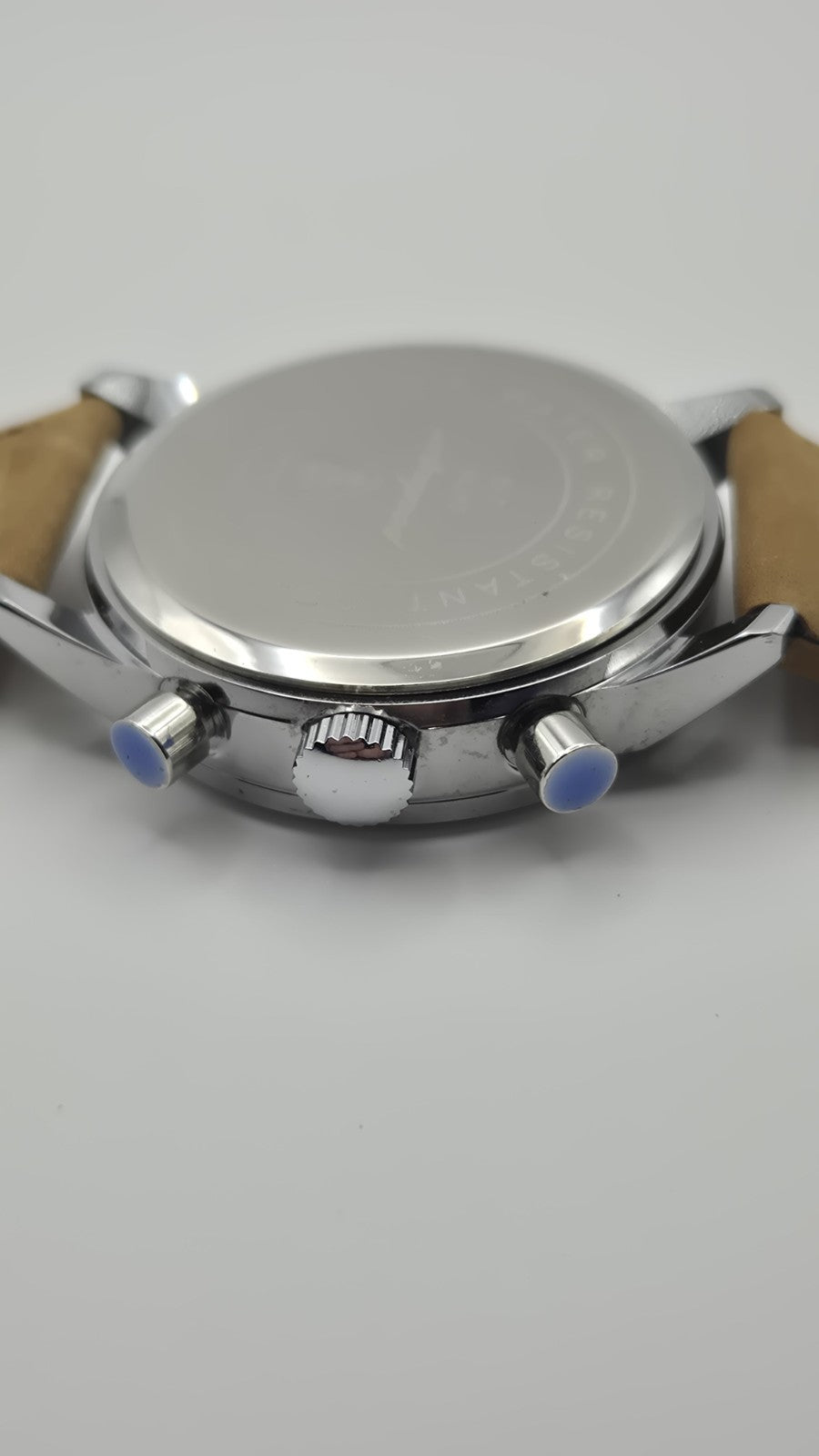 Poedagar men's luxury quartz chronograph watch with a blue dial and a tan...10