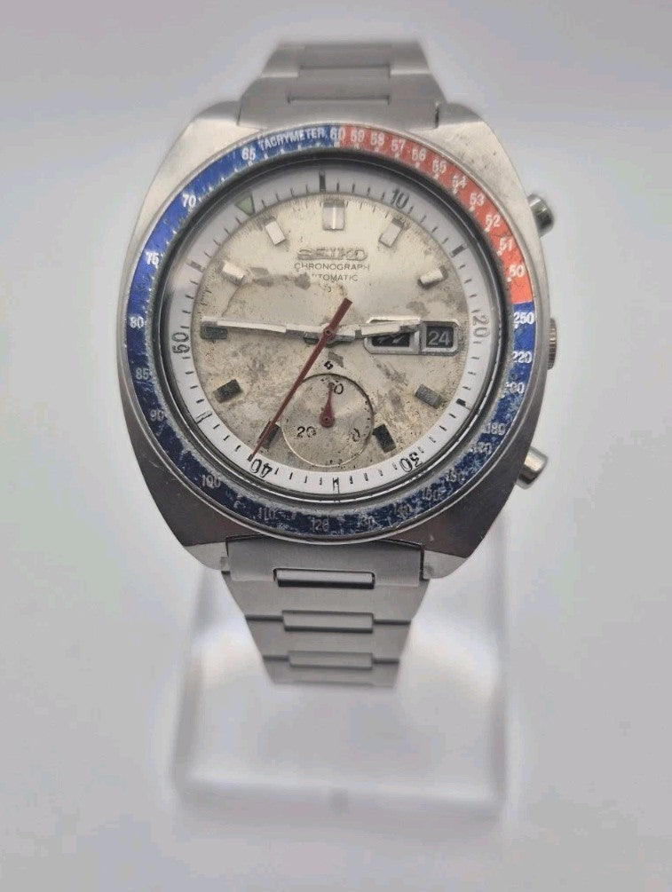 seiko 6139-6002 chronograph pogue.SILVER rare Original Dial 0