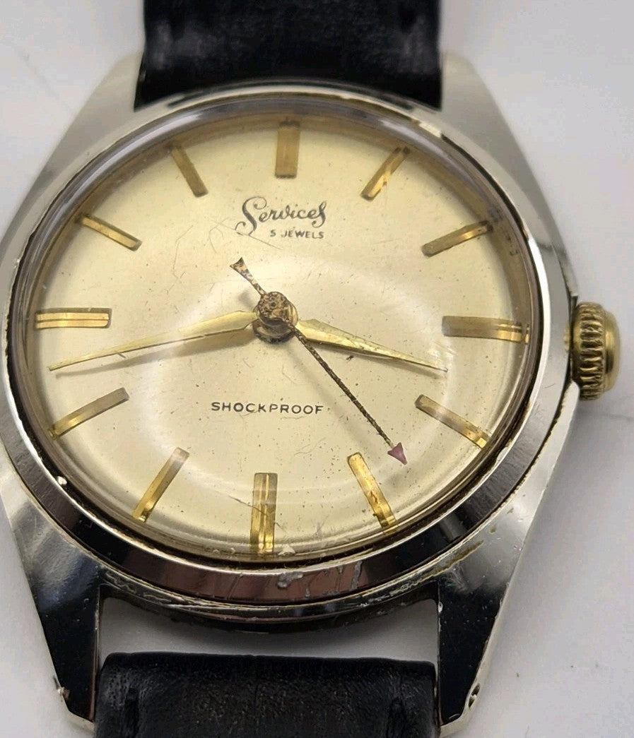 Vintage Services 5 Jewels Shockproof Date Manual Wind Watch 34mm 1960s9