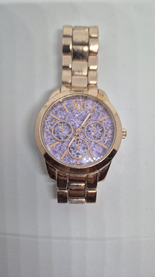 Rose Gold Tone Round Case Link Stainless Steel Band Watch0