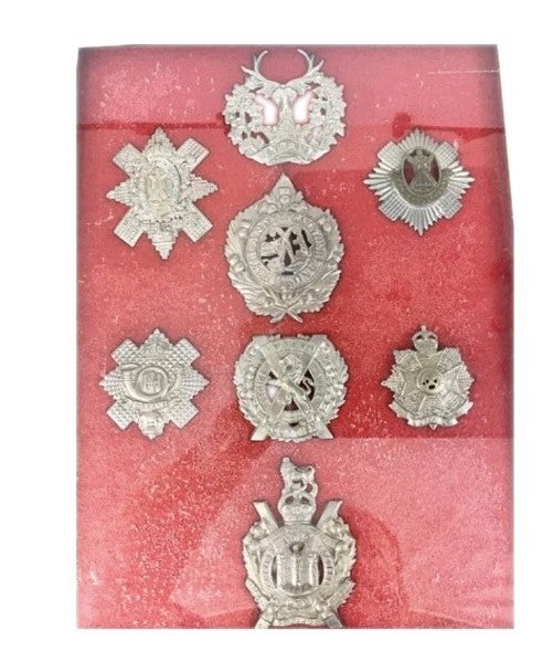 MILITARY METAL CAP BADGES  MOUNTED AND FRAMED1