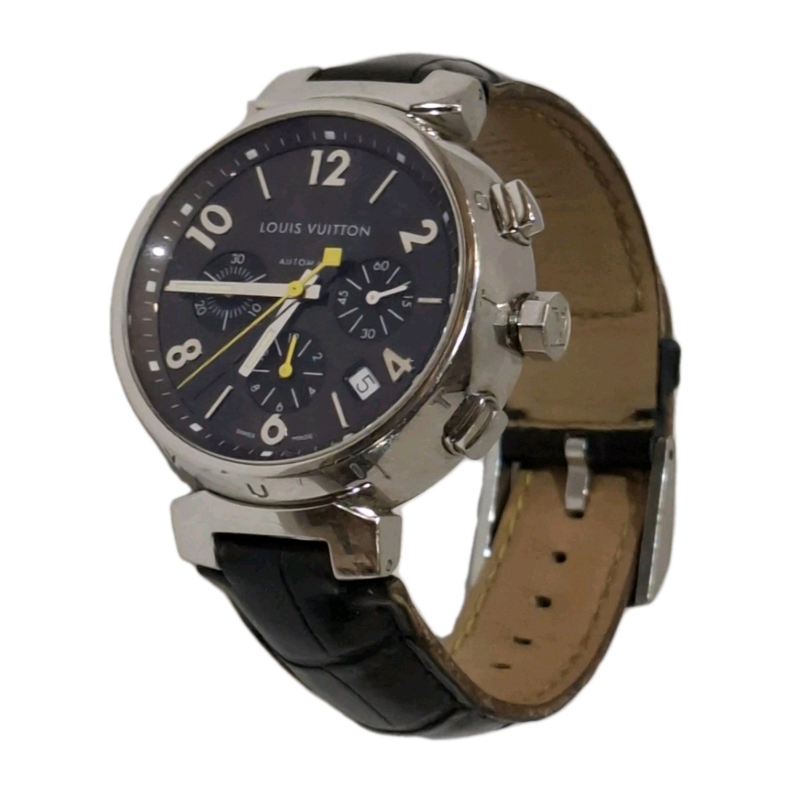 LOUIS VUITTON TAMBOUR CHRONOGRAPH STRAP WATCH. 41MM CASE, COPPER DIAL REFERENCE6