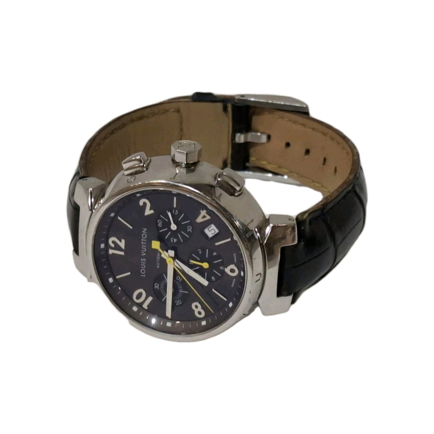 LOUIS VUITTON TAMBOUR CHRONOGRAPH STRAP WATCH. 41MM CASE, COPPER DIAL REFERENCE11