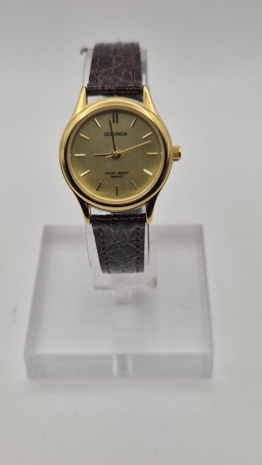 Sekonda Classic Quartz Watch with a gold-plated case and a brown, croc-effect...5