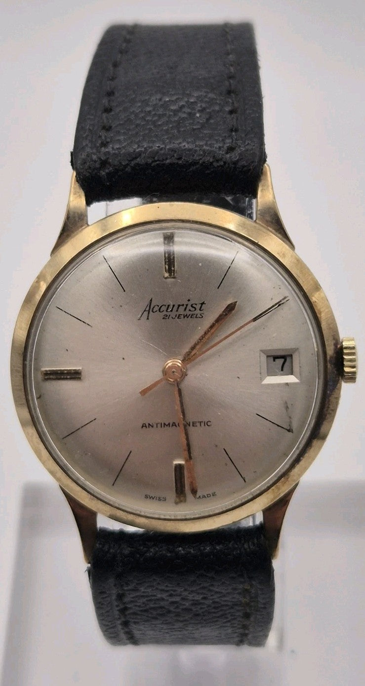 Accurist 1960s 9 Carat Gold Watch,  date, 21 Jewels, Working, Swiss Made2