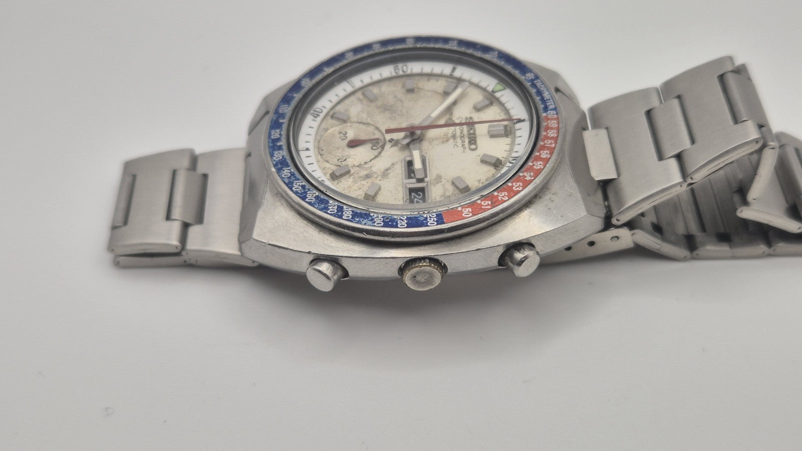 seiko 6139-6002 chronograph pogue.SILVER rare Original Dial 21