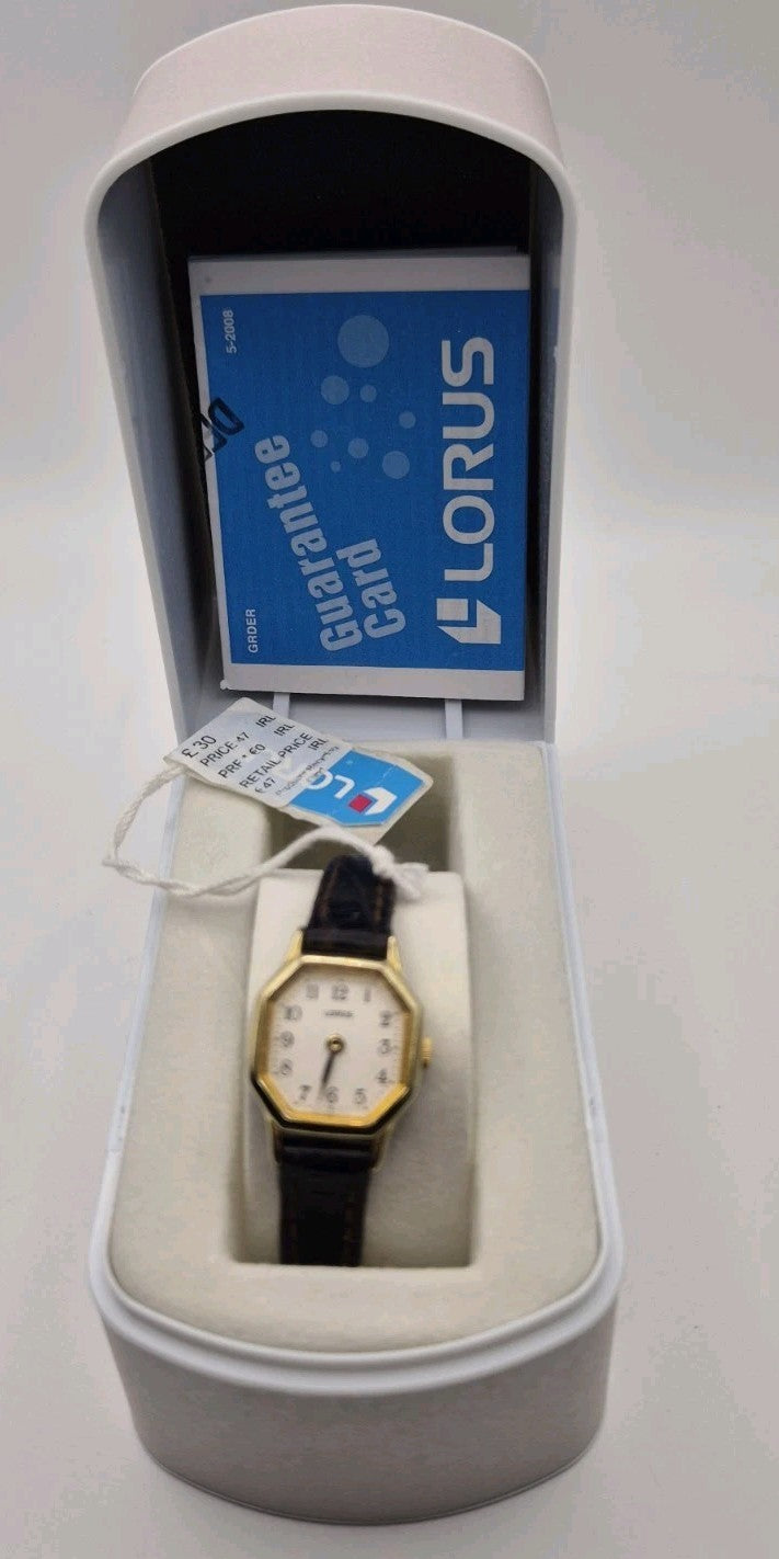 Ladies Lorus Octagonal Watch With Dark Brown Strap0