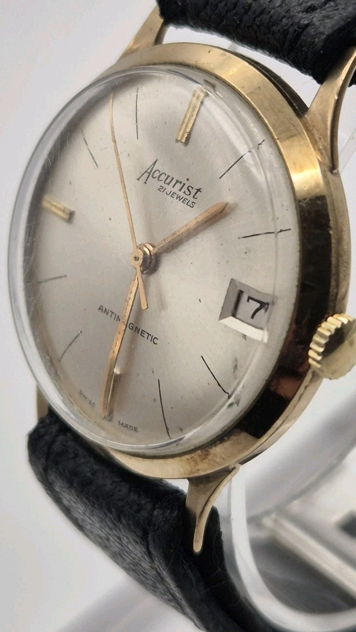 Accurist 1960s 9 Carat Gold Watch,  date, 21 Jewels, Working, Swiss Made8